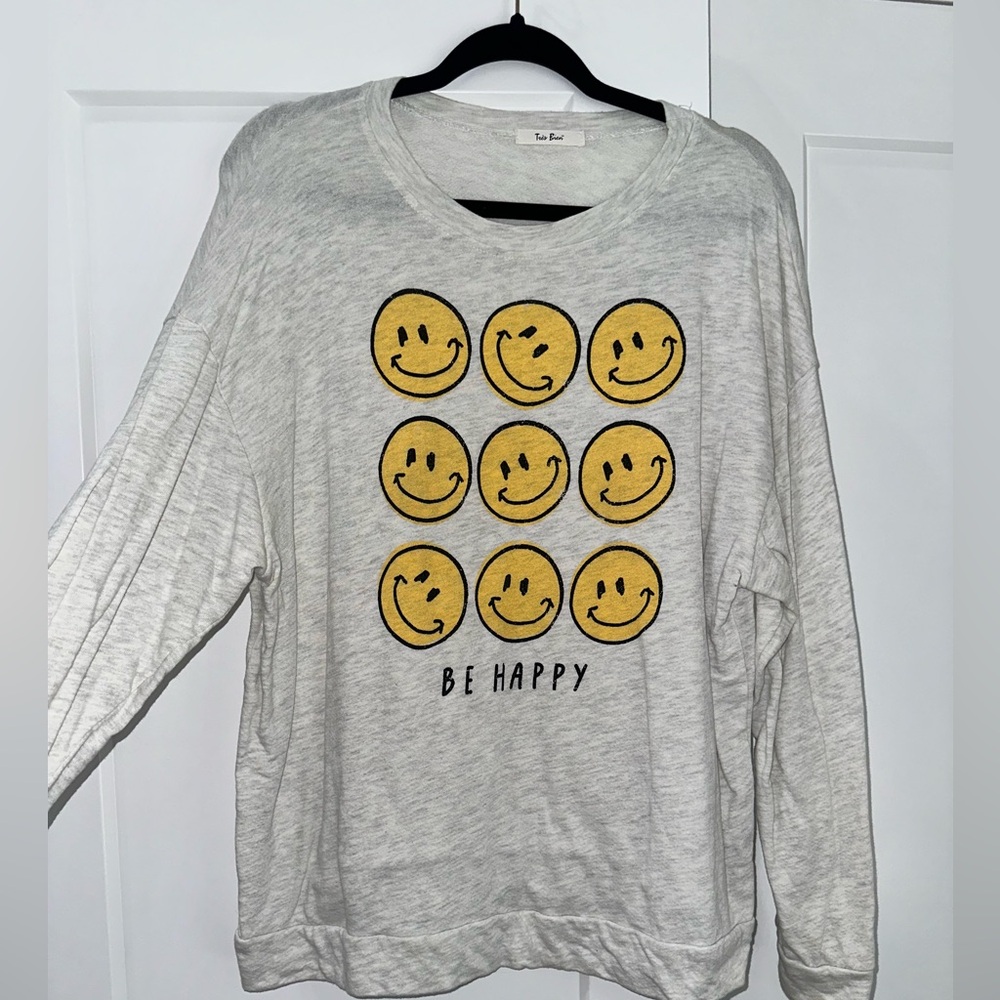 Long Sleeve Oatmeal Smiley Face Sweatshirt
